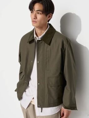 Uniqlo Olive Green Field Jacket with Corduroy Collar